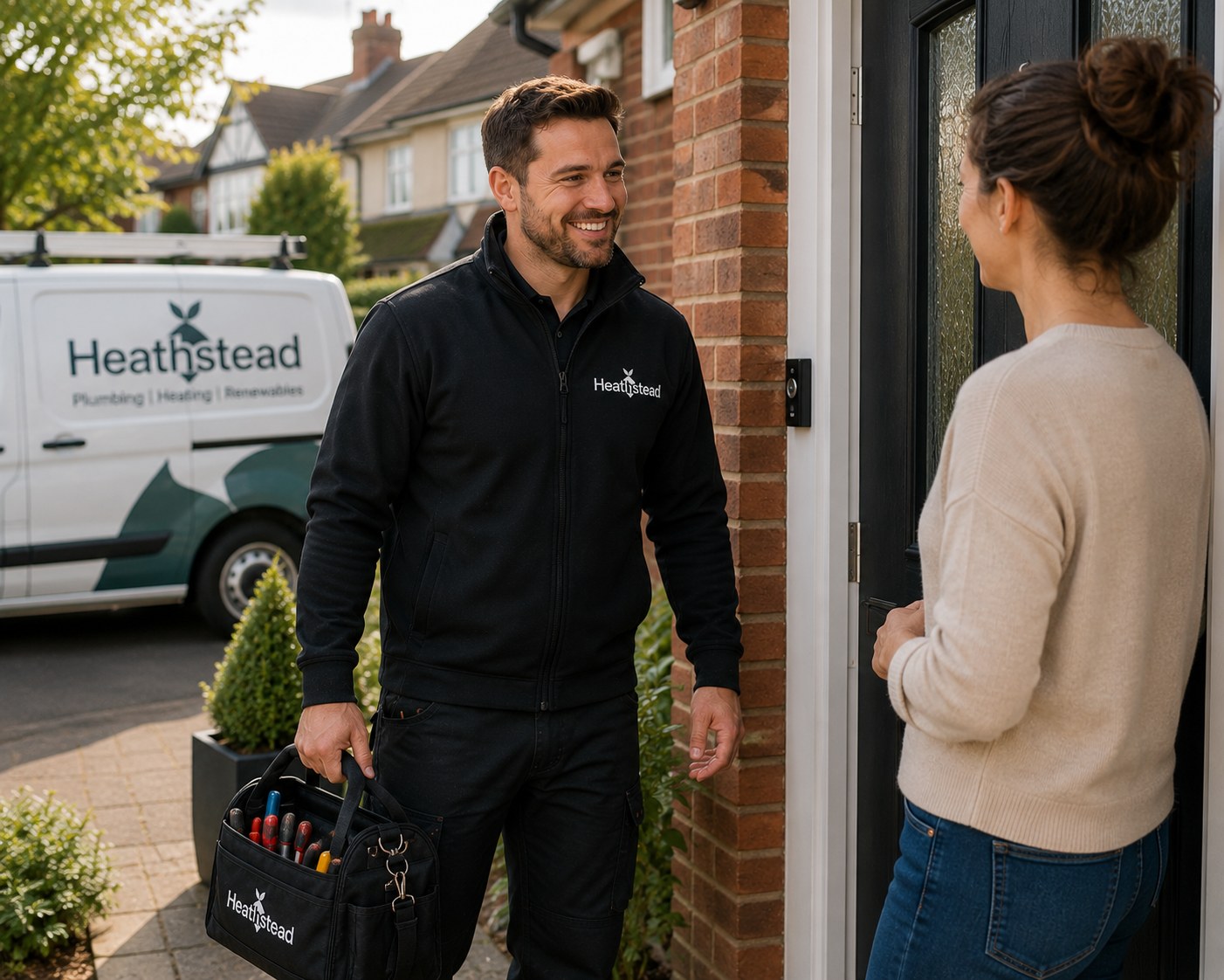 Heathstead engineer beside a branded van