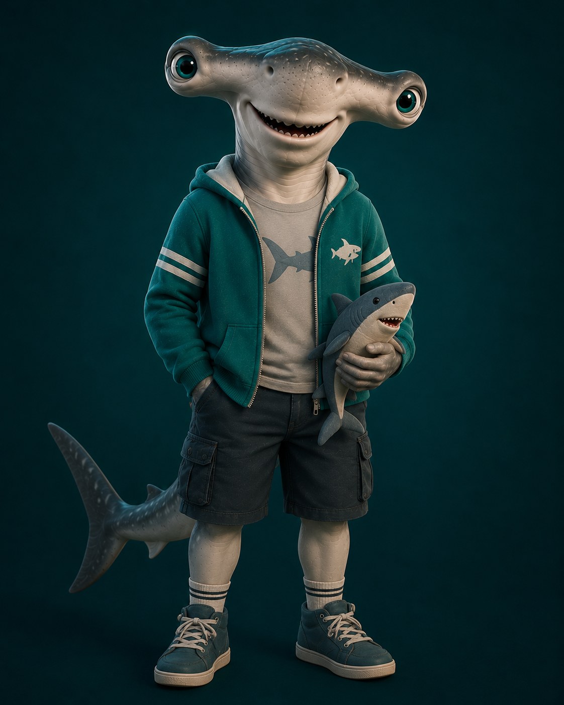 Finn Family boy shark mascot