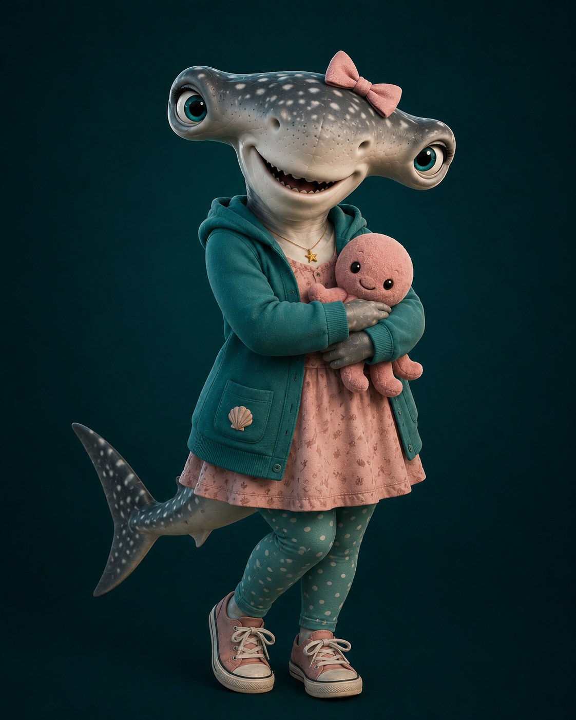 Finn Family girl shark mascot