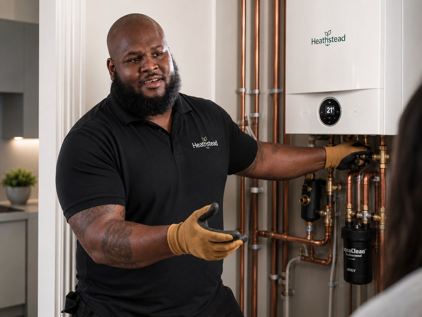 Heathstead engineer with boiler testing equipment