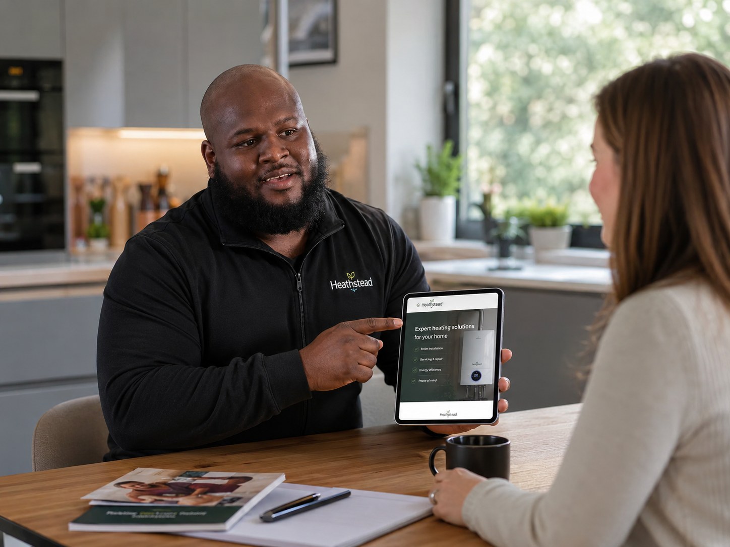 Engineer talking with customer
